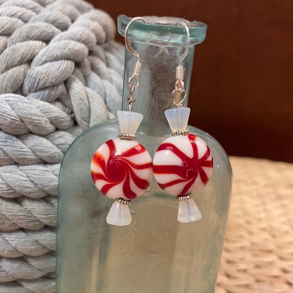 “Peppermint” glass Earrings - Picture 1 of 1